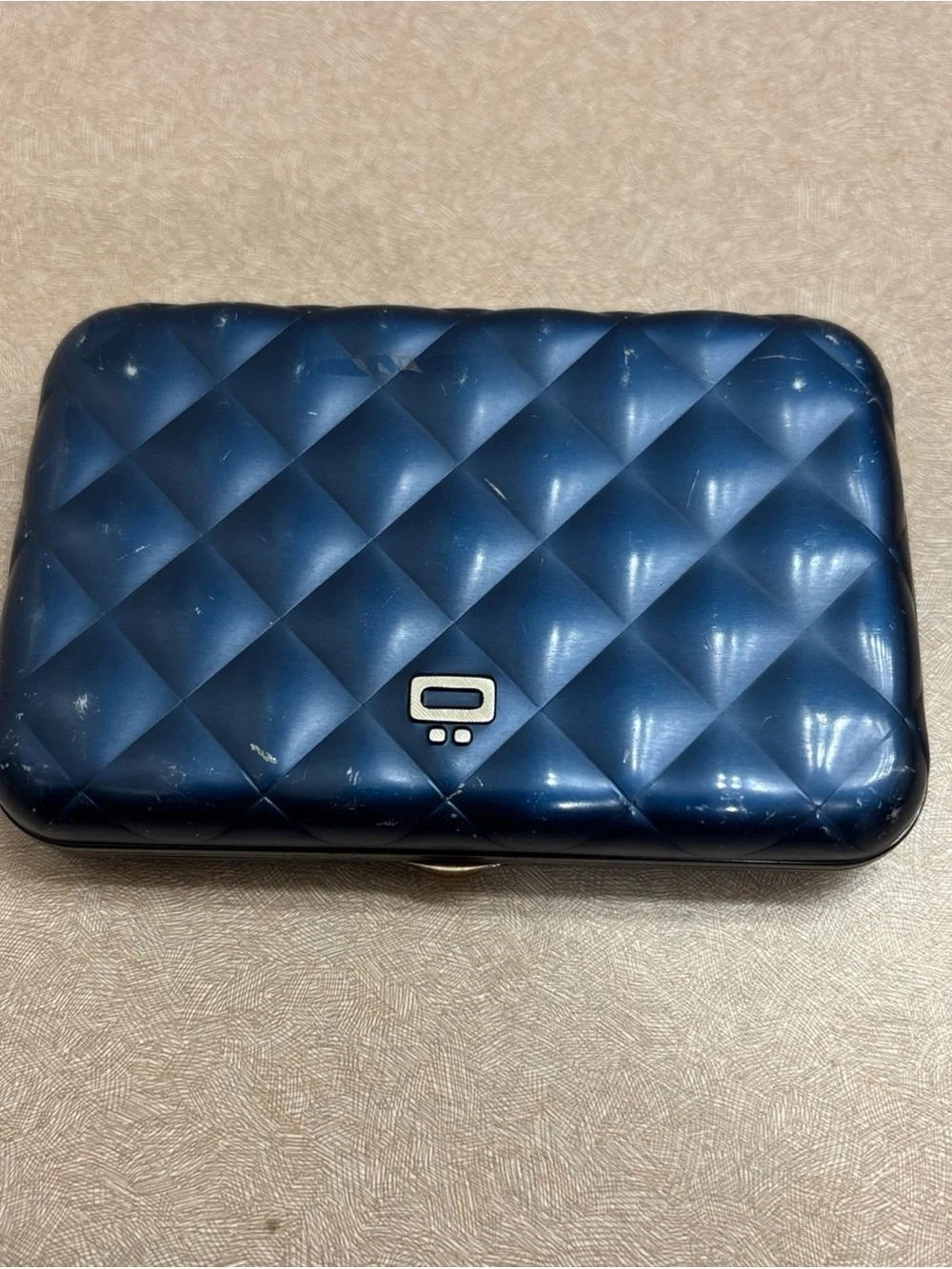 Blue Aluminum Wallet Quilted Pattern Passport Size Ogon Designs Minimalist